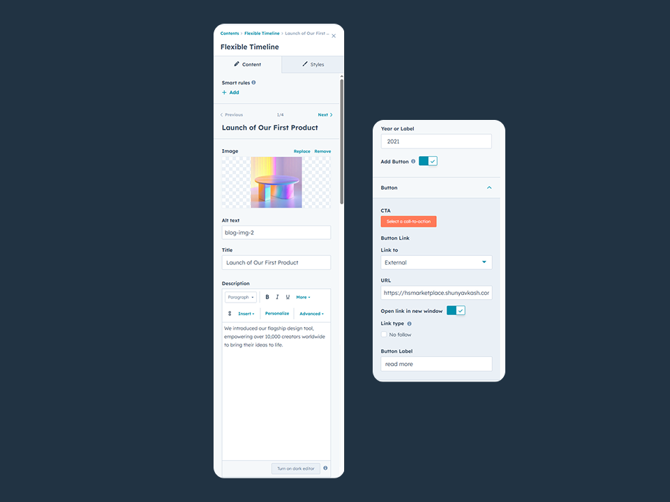 Easily Add Timeline Cards content
